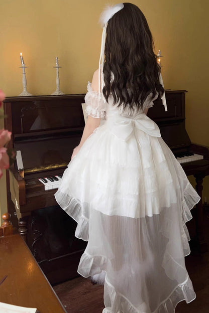 Sweet Lolita JSK - Multi-layer Ruffle Bowknot, White, Bow Detail, Ruffled - additional product view 3