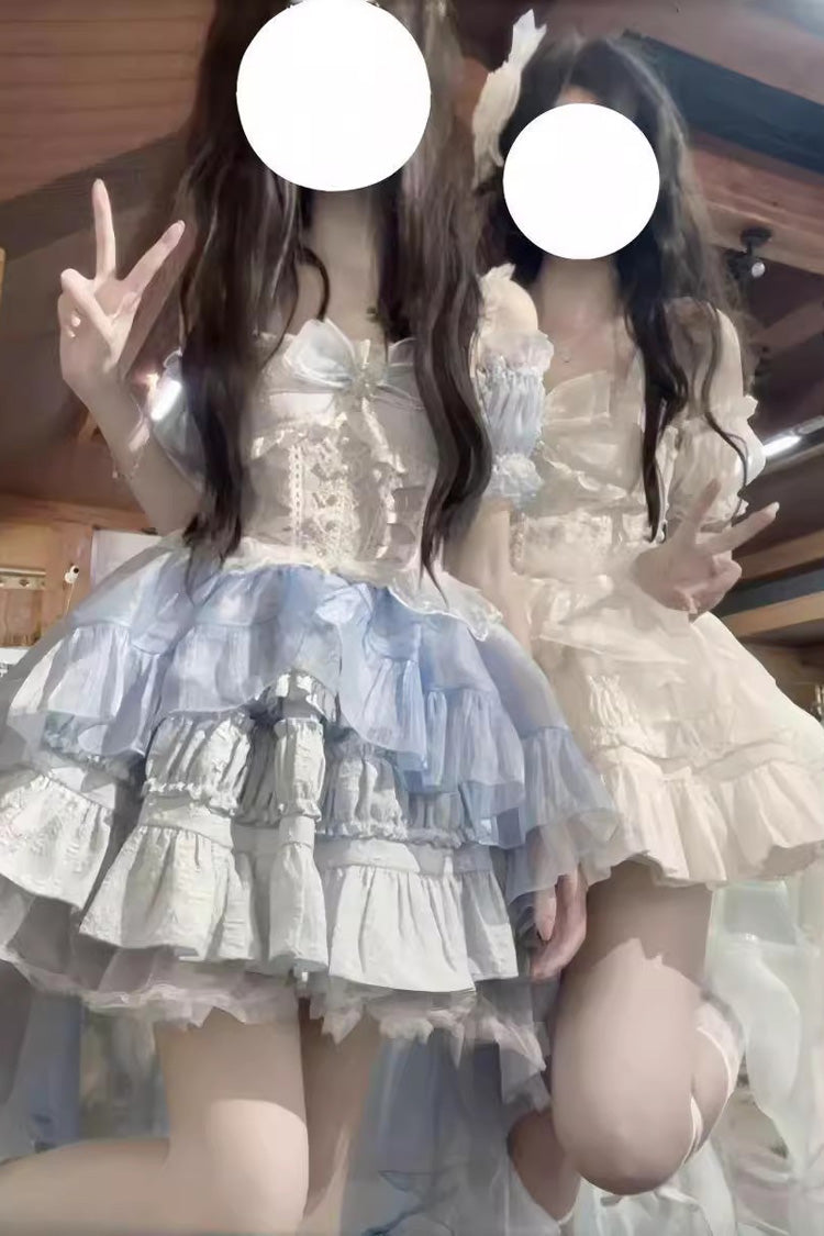 Sweet Lolita JSK - Multi-layer Ruffle Bowknot, White, Bow Detail, Ruffled - additional product view 7