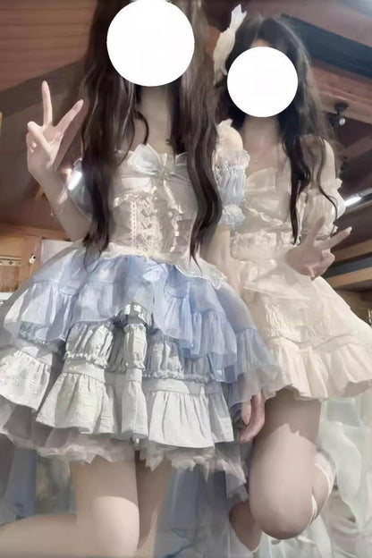 Sweet Lolita JSK - Multi-layer Ruffle Bowknot, White, Bow Detail, Ruffled - additional product view 7