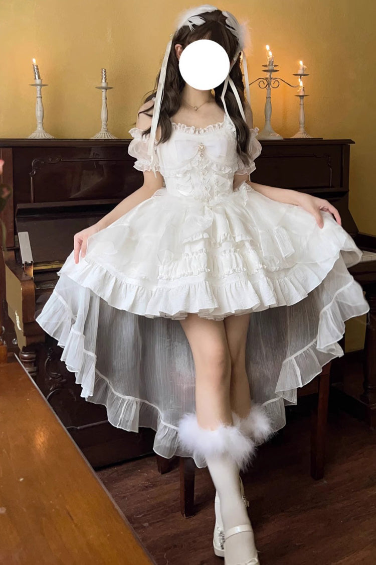 Sweet Lolita JSK - Multi-layer Ruffle Bowknot, White, Bow Detail, Ruffled - main product image