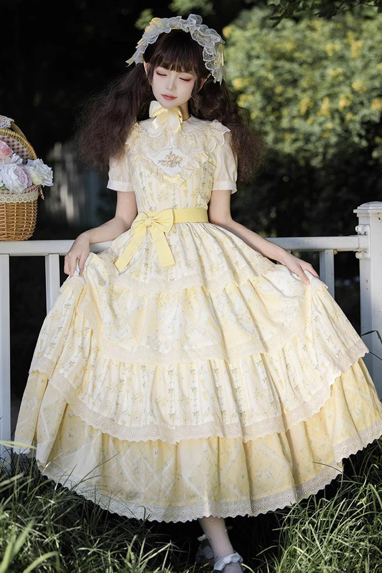 Sweet Lolita JSK - Multi-layer Sunflower Print, Yellow, Chinese-Inspired Style, Bow Detail - additional product view 5