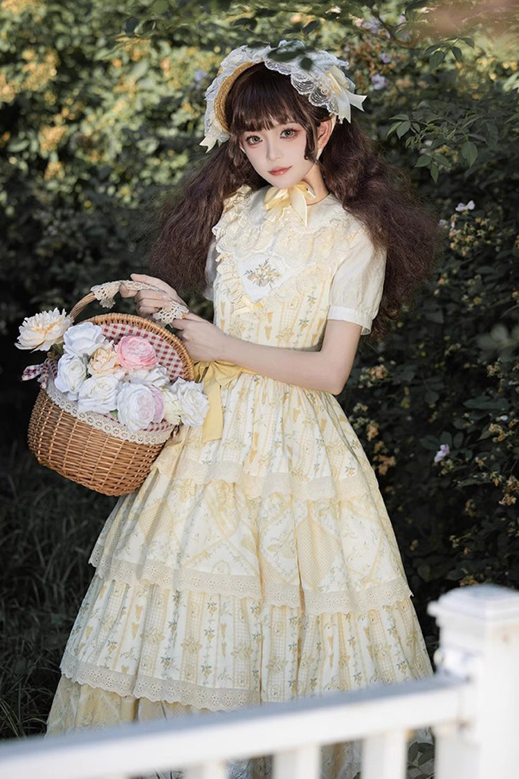 Sweet Lolita JSK - Multi-layer Sunflower Print, Yellow, Chinese-Inspired Style, Bow Detail - additional product view 7