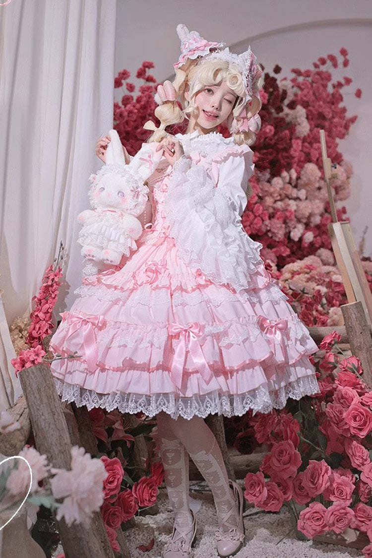 Sweet Lolita JSK - Multi-layered Ruffle Bowknot, 4 Colors, Lace Trim, Ruffled - additional product view 3