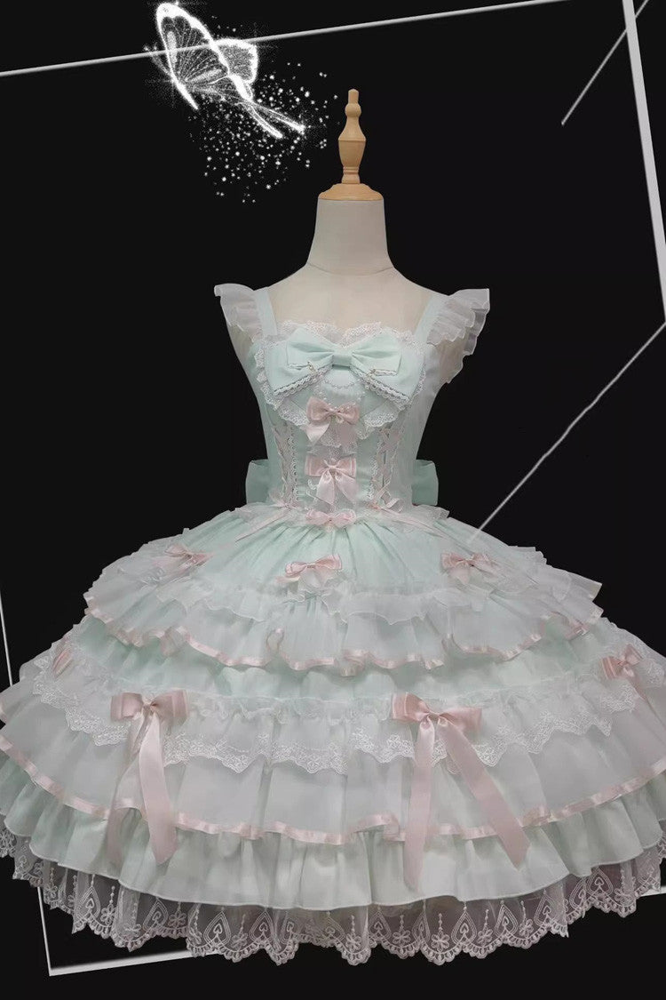 Sweet Lolita JSK - Multi-layered Ruffle Bowknot, 4 Colors, Lace Trim, Ruffled - additional product view 6