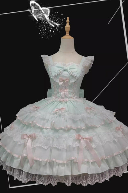 Sweet Lolita JSK - Multi-layered Ruffle Bowknot, 4 Colors, Lace Trim, Ruffled - additional product view 6