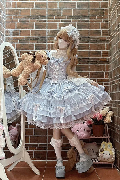 Sweet Lolita JSK - Multi-layered Ruffle Bowknot, 4 Colors, Lace Trim, Ruffled - additional product view 7