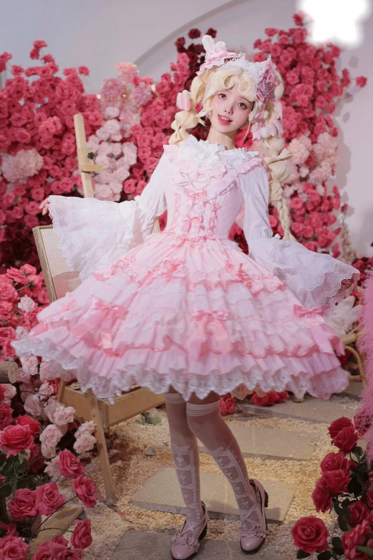 Sweet Lolita JSK - Multi-layered Ruffle Bowknot, 4 Colors, Lace Trim, Ruffled - additional product view 8