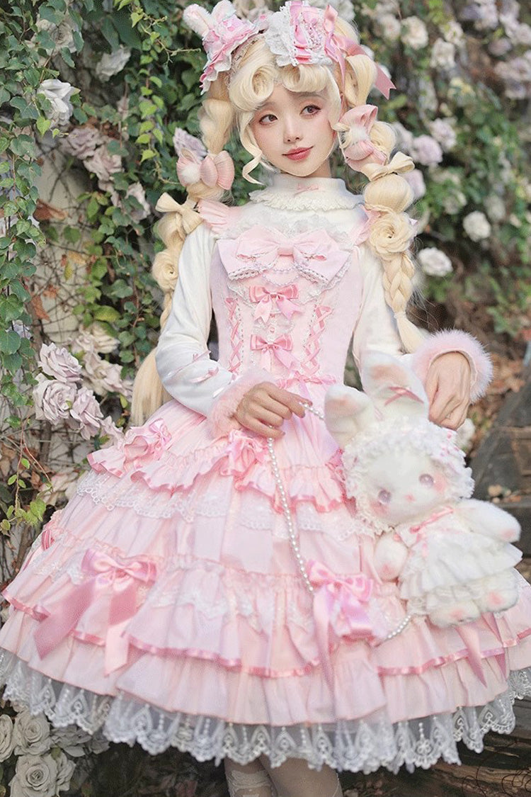 Sweet Lolita JSK - Multi-layered Ruffle Bowknot, 4 Colors, Lace Trim, Ruffled - additional product view 9