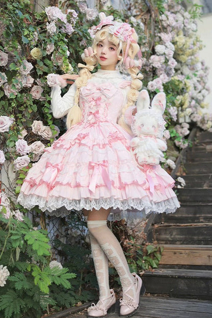 Sweet Lolita JSK - Multi-layered Ruffle Bowknot, 4 Colors, Lace Trim, Ruffled - additional product view 10