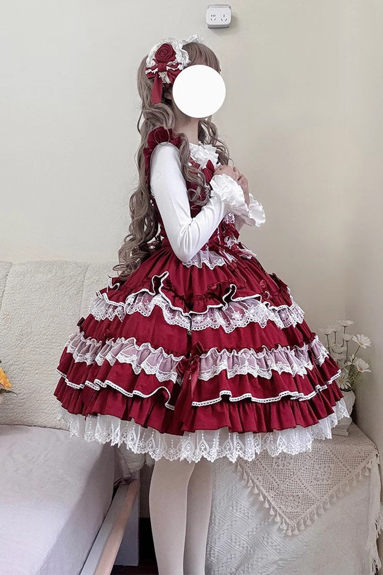 Sweet Lolita JSK - Multi-layered Ruffle Bowknot, 4 Colors, Lace Trim, Ruffled - additional product view 12
