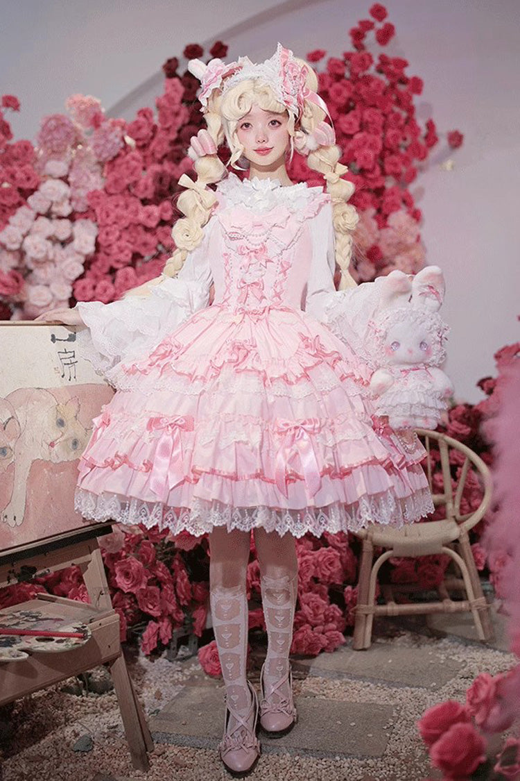 Sweet Lolita JSK - Multi-layered Ruffle Bowknot, 4 Colors, Lace Trim, Ruffled - main product image