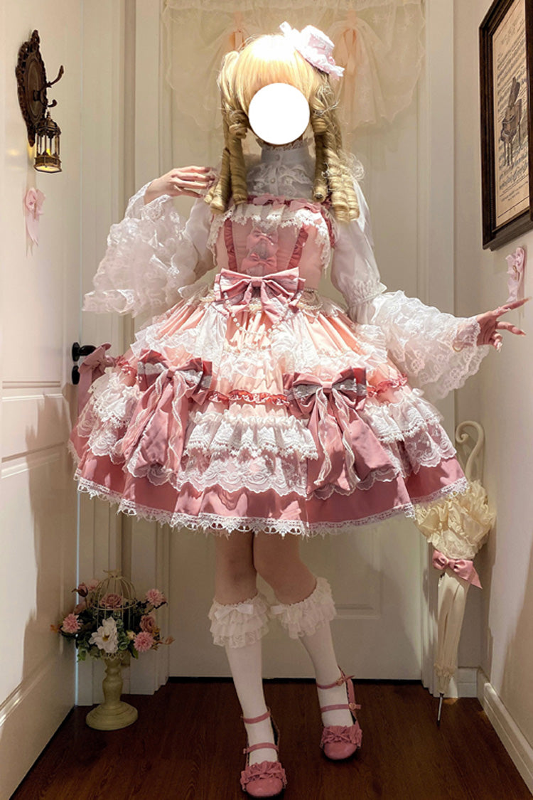 Sweet Lolita JSK - Multi-layered Ruffle Bowknot, Pink, Lace Trim, Ruffled, Bow Detail - additional product view 2