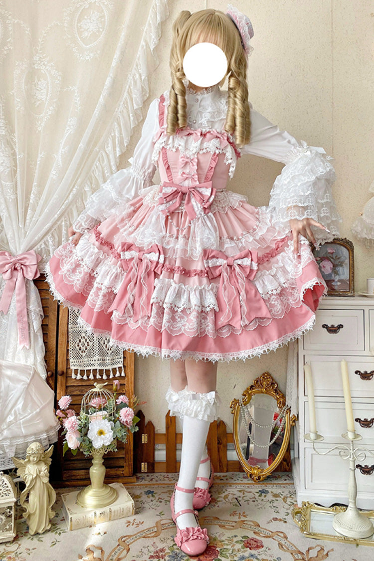 Sweet Lolita JSK - Multi-layered Ruffle Bowknot, Pink, Lace Trim, Ruffled, Bow Detail - additional product view 4