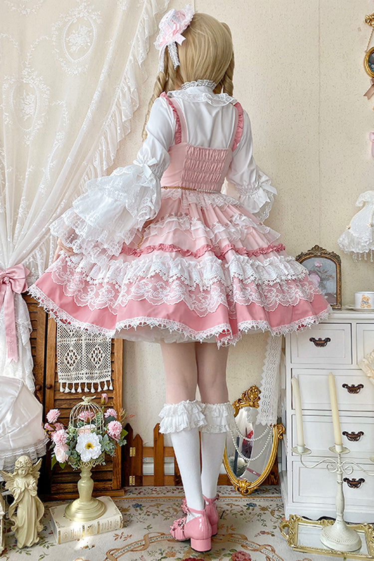 Sweet Lolita JSK - Multi-layered Ruffle Bowknot, Pink, Lace Trim, Ruffled, Bow Detail - additional product view 5