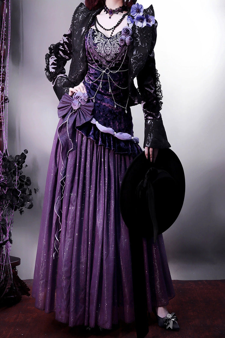 Sweet Lolita JSK - Mysterious Nocturne, Purple, Classic Style, Bow Detail, Lace Trim - additional product view 7