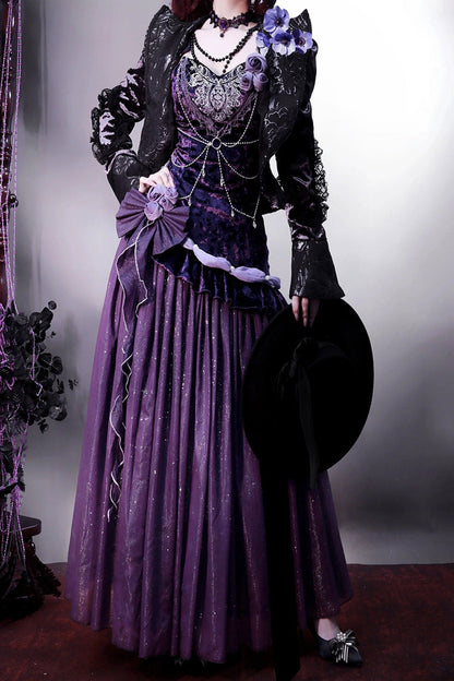 Sweet Lolita JSK - Mysterious Nocturne, Purple, Classic Style, Bow Detail, Lace Trim - additional product view 7