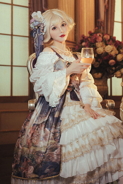 Sweet Lolita JSK - Navy Blue Strapless Night's, Blue, Printed, Classic Style - additional product view 3