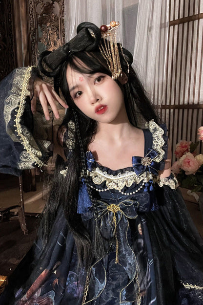 Sweet Lolita JSK - Nine-tailed Fox, 2 Colors, Bow Detail, Ruffled, Printed - additional product view 9