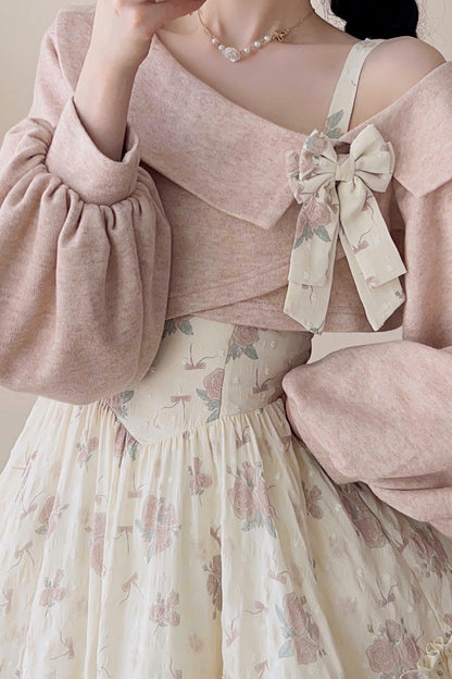 Sweet Lolita JSK - Oblique Shoulder Print, Pink, Lace Trim, Ruffled, Printed - additional product view 7
