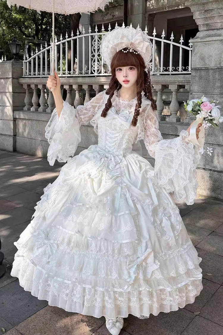 Sweet Lolita JSK - Ode Of The Curtain, White, Layered, Lace-Up, Bow Detail - main product image
