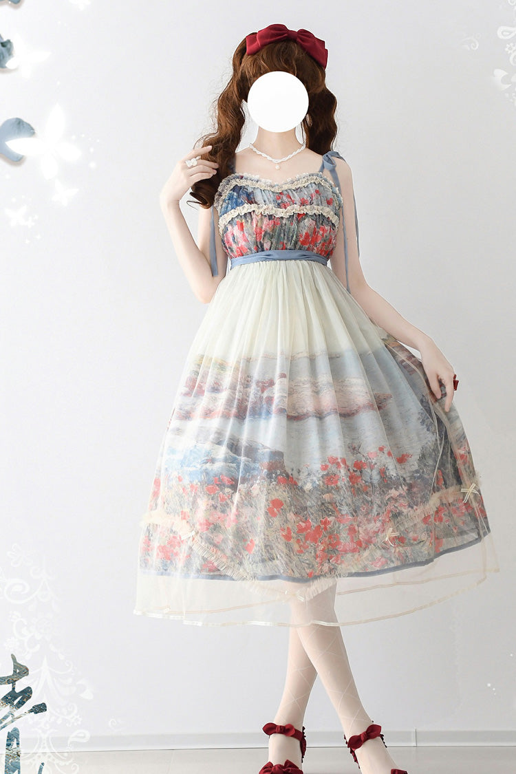 Sweet Lolita JSK - Oil Painting – Island Garden, Multi-Color, Printed, Bow Detail - additional product view 2