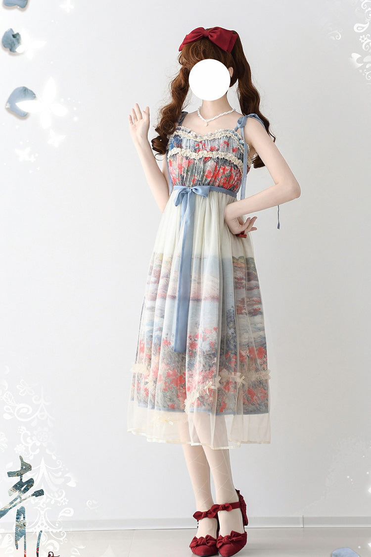 Sweet Lolita JSK - Oil Painting – Island Garden, Multi-Color, Printed, Bow Detail - additional product view 4