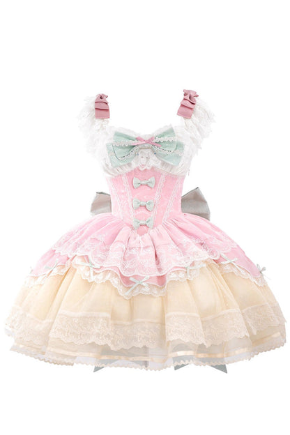Sweet Lolita JSK - Parfait Romance, Pink, Lace Trim, Ruffled, Ballet-Inspired Style - main product image