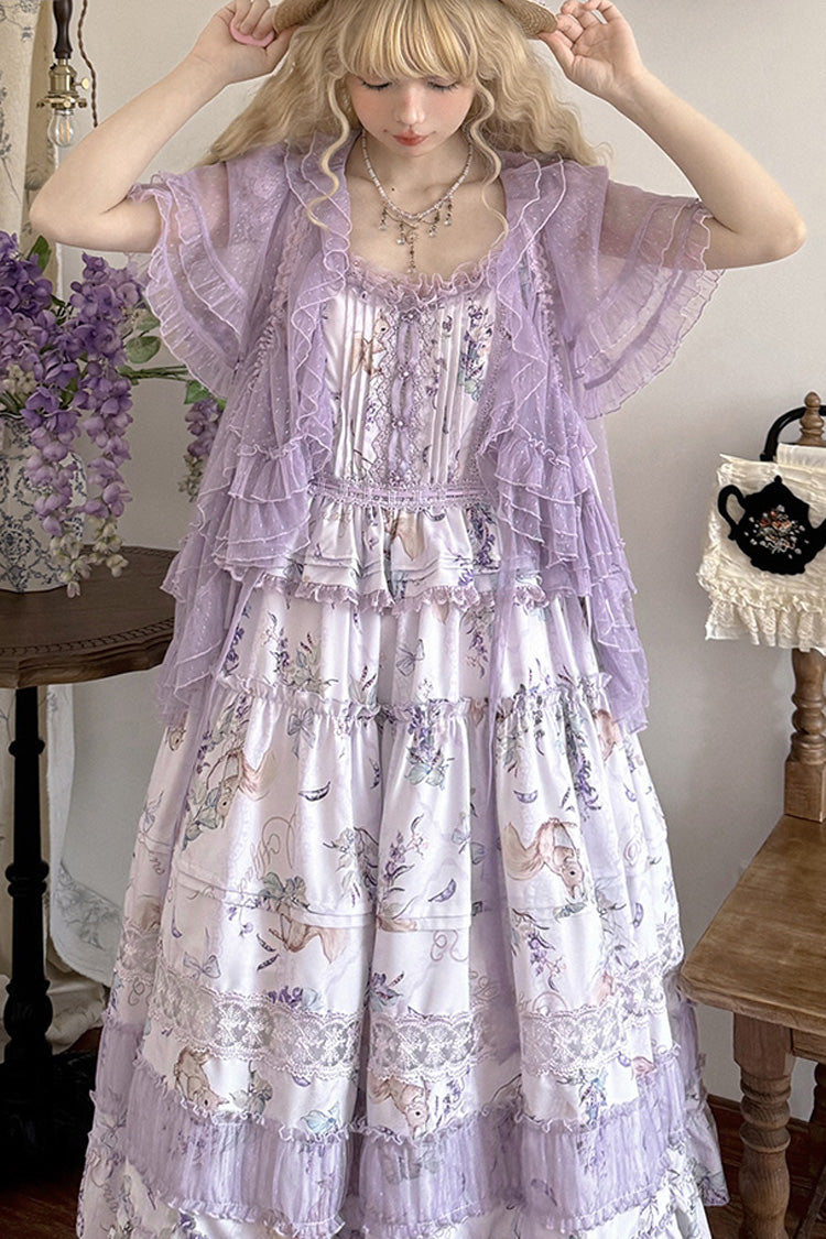 Sweet Lolita JSK - Pea Squirrel, Purple, Lace Trim, Ruffled, Printed - additional product view 2