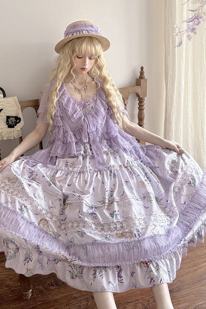 Sweet Lolita JSK - Pea Squirrel, Purple, Lace Trim, Ruffled, Printed - additional product view 3