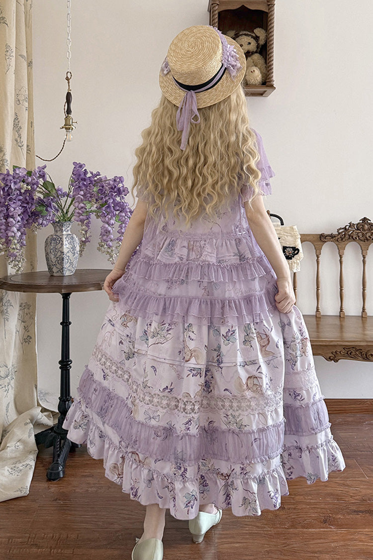 Sweet Lolita JSK - Pea Squirrel, Purple, Lace Trim, Ruffled, Printed - additional product view 4