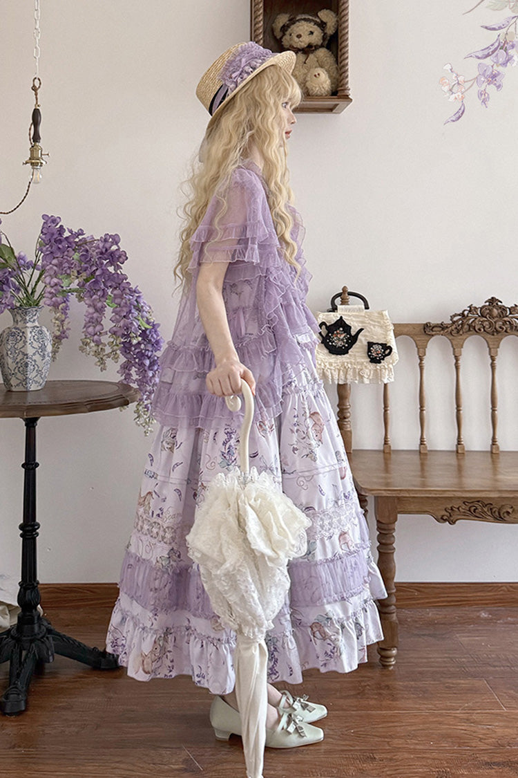 Sweet Lolita JSK - Pea Squirrel, Purple, Lace Trim, Ruffled, Printed - additional product view 5