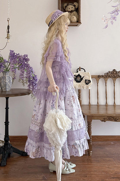 Sweet Lolita JSK - Pea Squirrel, Purple, Lace Trim, Ruffled, Printed - additional product view 5