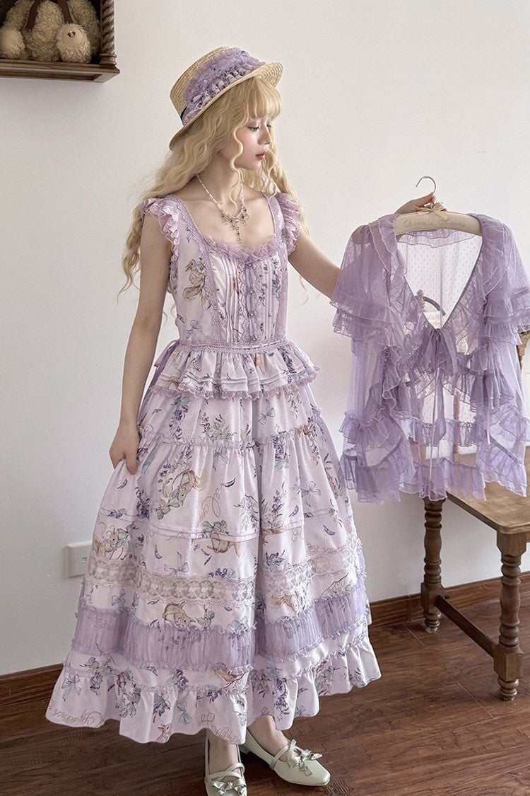 Sweet Lolita JSK - Pea Squirrel, Purple, Lace Trim, Ruffled, Printed - additional product view 6