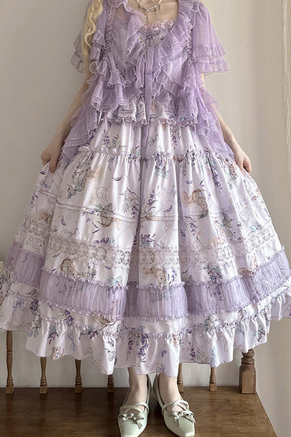 Sweet Lolita JSK - Pea Squirrel, Purple, Lace Trim, Ruffled, Printed - additional product view 9