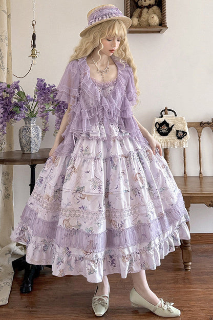 Sweet Lolita JSK - Pea Squirrel, Purple, Lace Trim, Ruffled, Printed - main product image