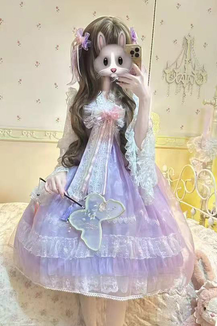 Sweet Lolita JSK - Peach Blossoms In Spring Fields, 3 Colors, Chinese-Inspired Style - S Purple / M Purple / L Purple option