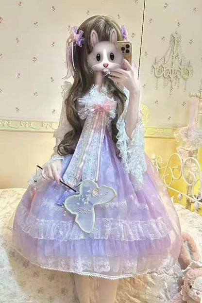 Sweet Lolita JSK - Peach Blossoms In Spring Fields, 3 Colors, Chinese-Inspired Style - S Purple / M Purple / L Purple option
