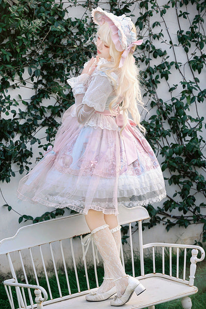Sweet Lolita JSK - Pegasus Park, 2 Colors, Layered, Bow Detail, Lace Trim - additional product view 2