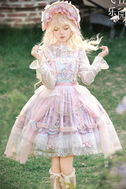 Sweet Lolita JSK - Pegasus Park, 2 Colors, Layered, Bow Detail, Lace Trim - additional product view 3