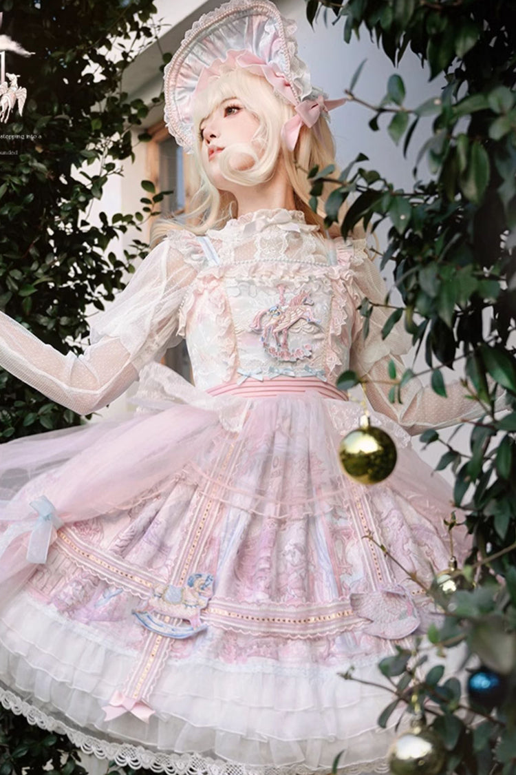 Sweet Lolita JSK - Pegasus Park, 2 Colors, Layered, Bow Detail, Lace Trim - additional product view 6