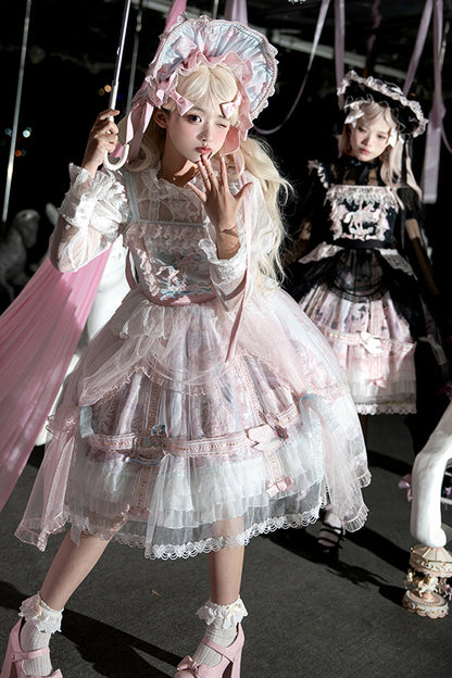 Sweet Lolita JSK - Pegasus Park, 2 Colors, Layered, Bow Detail, Lace Trim - additional product view 7