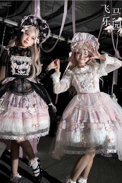 Sweet Lolita JSK - Pegasus Park, 2 Colors, Layered, Bow Detail, Lace Trim - additional product view 10
