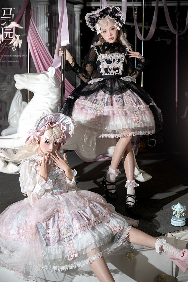 Sweet Lolita JSK - Pegasus Park, 2 Colors, Layered, Bow Detail, Lace Trim - additional product view 11