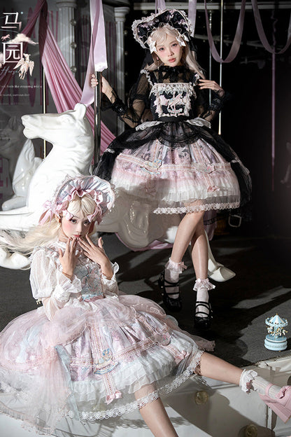 Sweet Lolita JSK - Pegasus Park, 2 Colors, Layered, Bow Detail, Lace Trim - additional product view 11