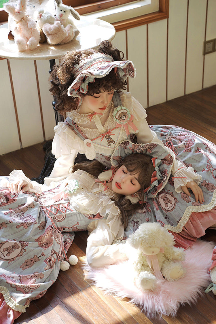 Sweet Lolita JSK - Pink/green Bear Doll Wall Print, 2 Colors, Printed, Embroidered - additional product view 11