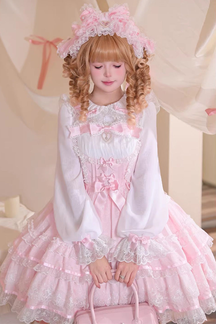 Sweet Lolita JSK - Pink Mist Sweet Dream, Pink, Ruffled, Layered, Bow Detail - additional product view 2