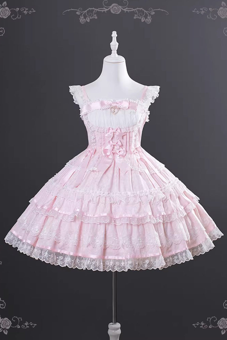 Sweet Lolita JSK - Pink Mist Sweet Dream, Pink, Ruffled, Layered, Bow Detail - additional product view 3