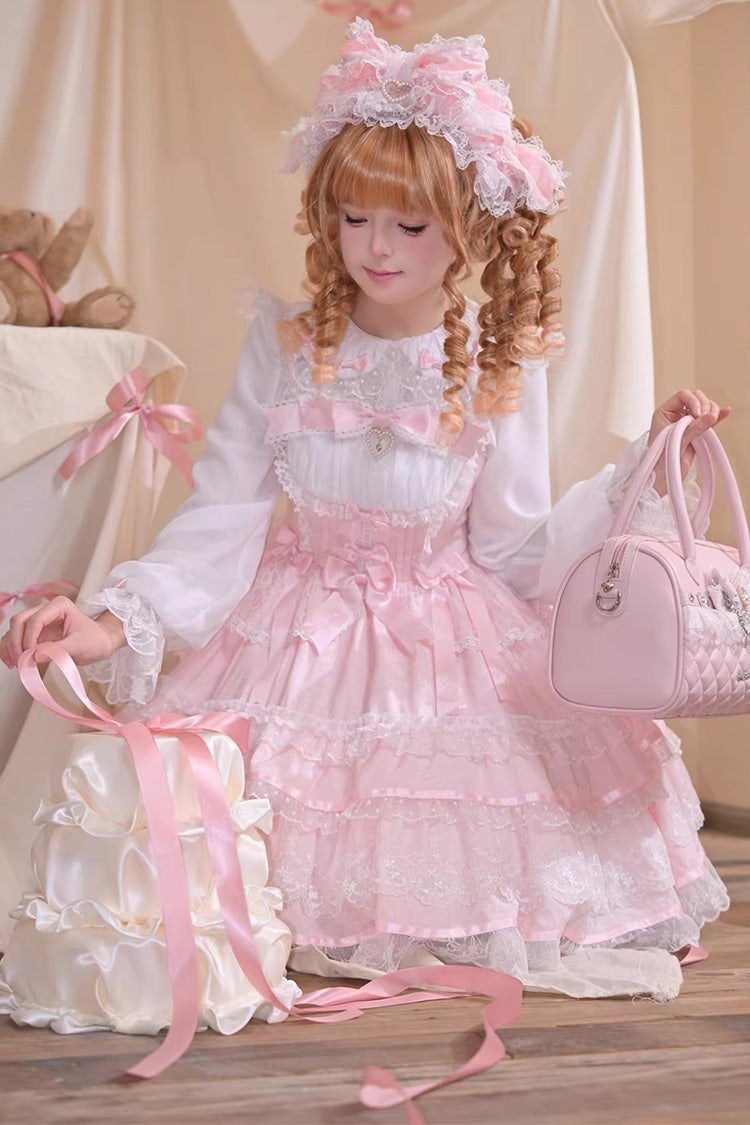 Sweet Lolita JSK - Pink Mist Sweet Dream, Pink, Ruffled, Layered, Bow Detail - additional product view 4
