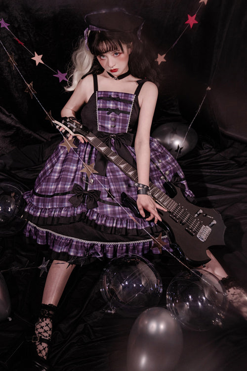 Sweet Lolita JSK - Plaid Print Multi-layer, Purple, Plaid, Printed, Ruffled - additional product view 3