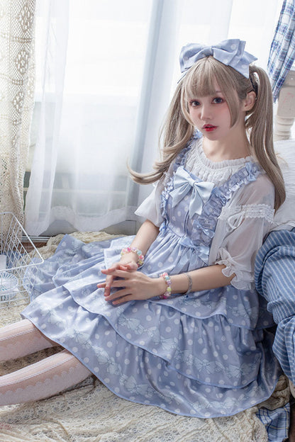 Sweet Lolita JSK - Polka Point Print, 2 Colors, Bow Detail, Printed - additional product view 3